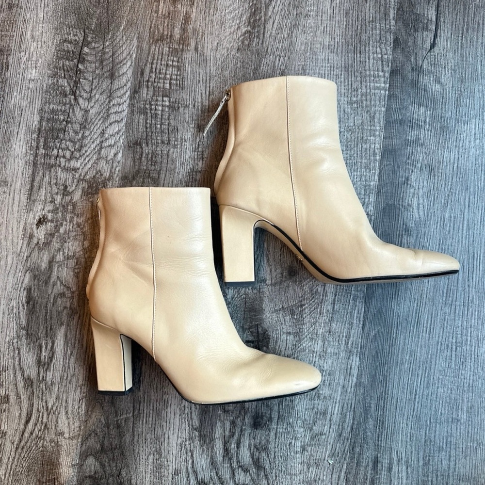 Zara Camel Soft Leather Ankle Boots w/back zipper, block heel, Size 39